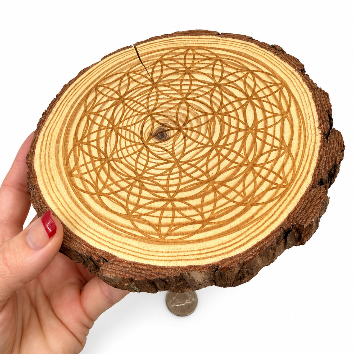 Natural Wood Flower of Life Crystal Grid
