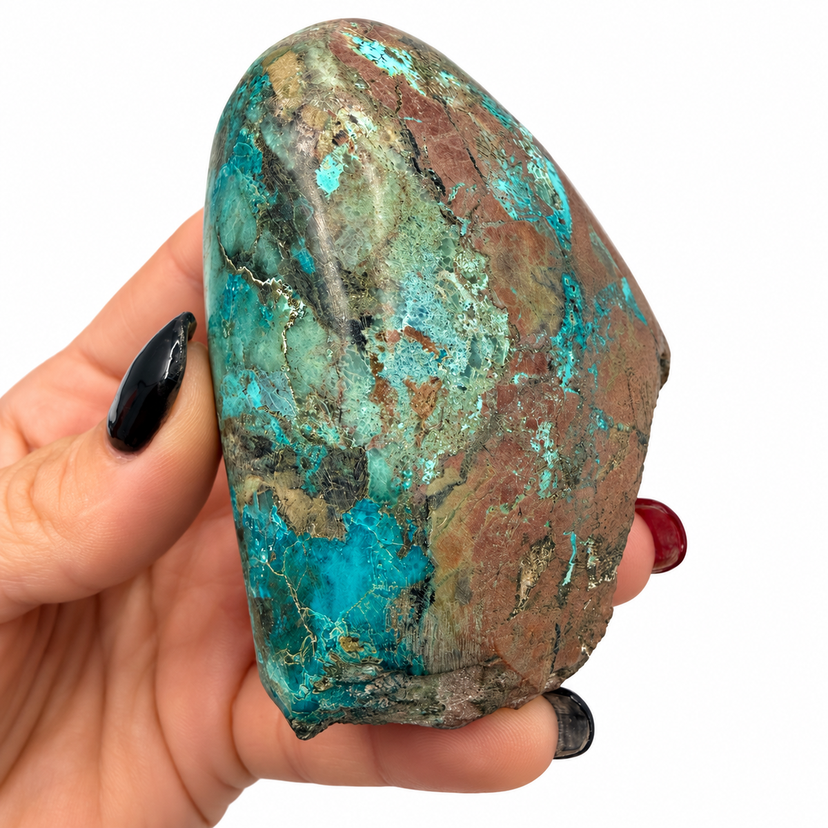 Blue-green shattuckite polished nodule, alternate view - Magick Souls