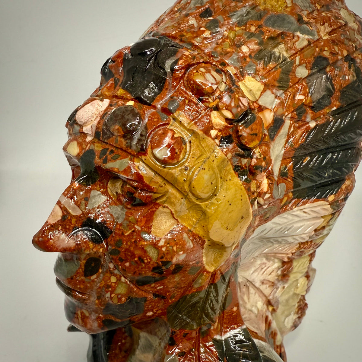Brecciated Jasper Indian Head Carving