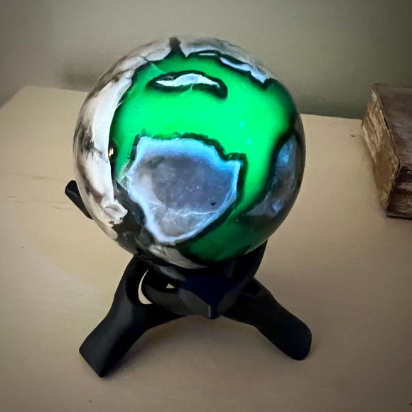 Rare UV Reactive Volcano Agate sphere 70mm