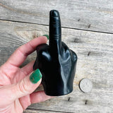 4.0" Black Obsidian Middle Finger Crystal Carving