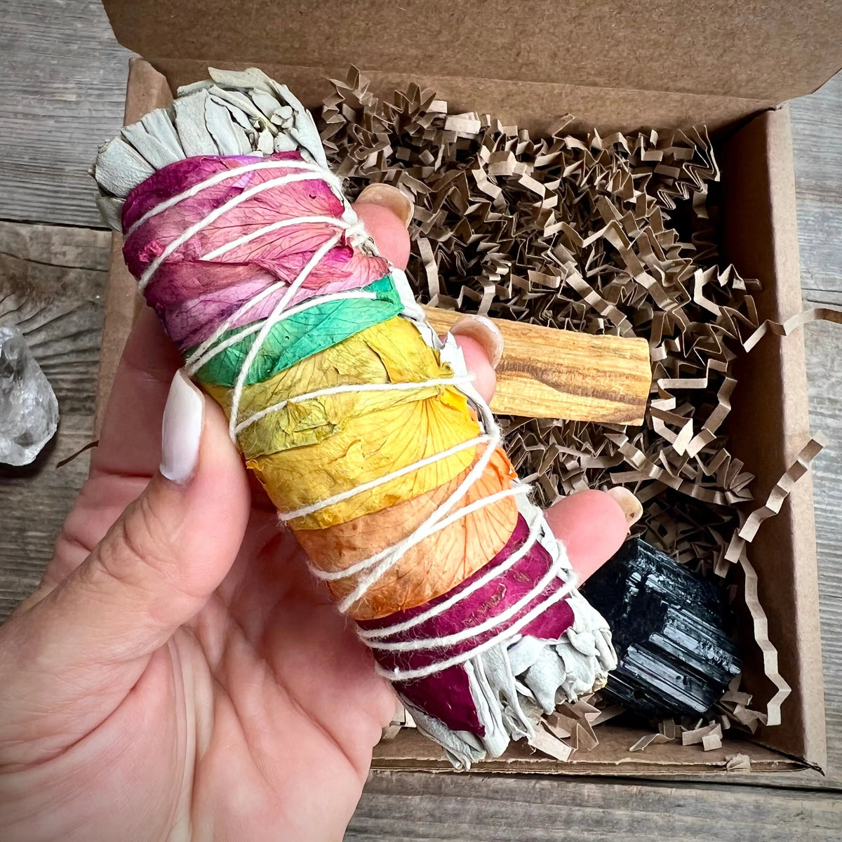 Meditation Healing Crystal Gift Set - 7 Pc. Real Crystals and Sage and Palo Santo Healing Essentials - Magick Souls