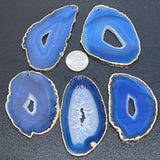 Drilled Hole Blue Agate Slices (2mm Hole)(Gold Plated Edges) Gemstone Decor Craft Supplies Craft Supplies & Tools > Raw