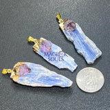 Kyanite And Amethyst Crystal Point Pendant (Gold Plated) Necklace Charm Jewelry Jewelry > Necklaces > Crystal Necklaces