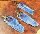 Kyanite And Amethyst Crystal Point Pendant (Gold Plated) Necklace Charm Jewelry Jewelry > Necklaces > Crystal Necklaces