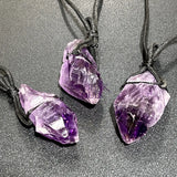 Large Dark Amethyst Crystal Raw Point Necklace (24 Inch Black Cord) Gemstone Jewelry Pendant Jewelry > Necklaces >