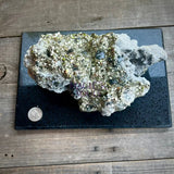 Large Grade AAA Peruvian Pyrite with Galena in Quartz Mineral Specimen Mounted on Display - Magick Souls