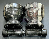 Orthoceras Mortar and Pestle Set (Mortar + Pestle) Polished Black Fossil Stone Carving Grinder Mixer Home & Living >