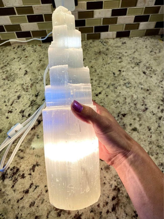 Selenite Skyscraper Lamp Magick Souls
