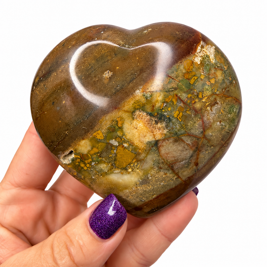 Large Ocean Jasper Heart – Polished Crystal Heart, One of a Kind