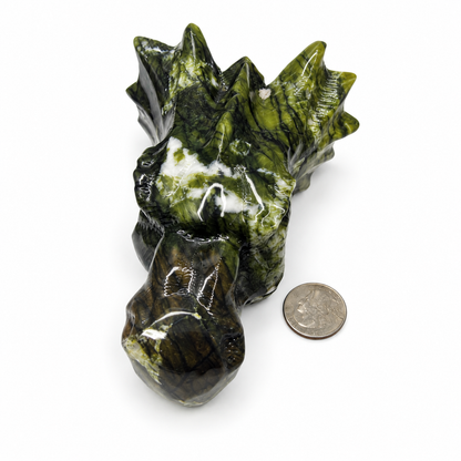 Large Serpentine Jade Dragon Head Crystal Carving