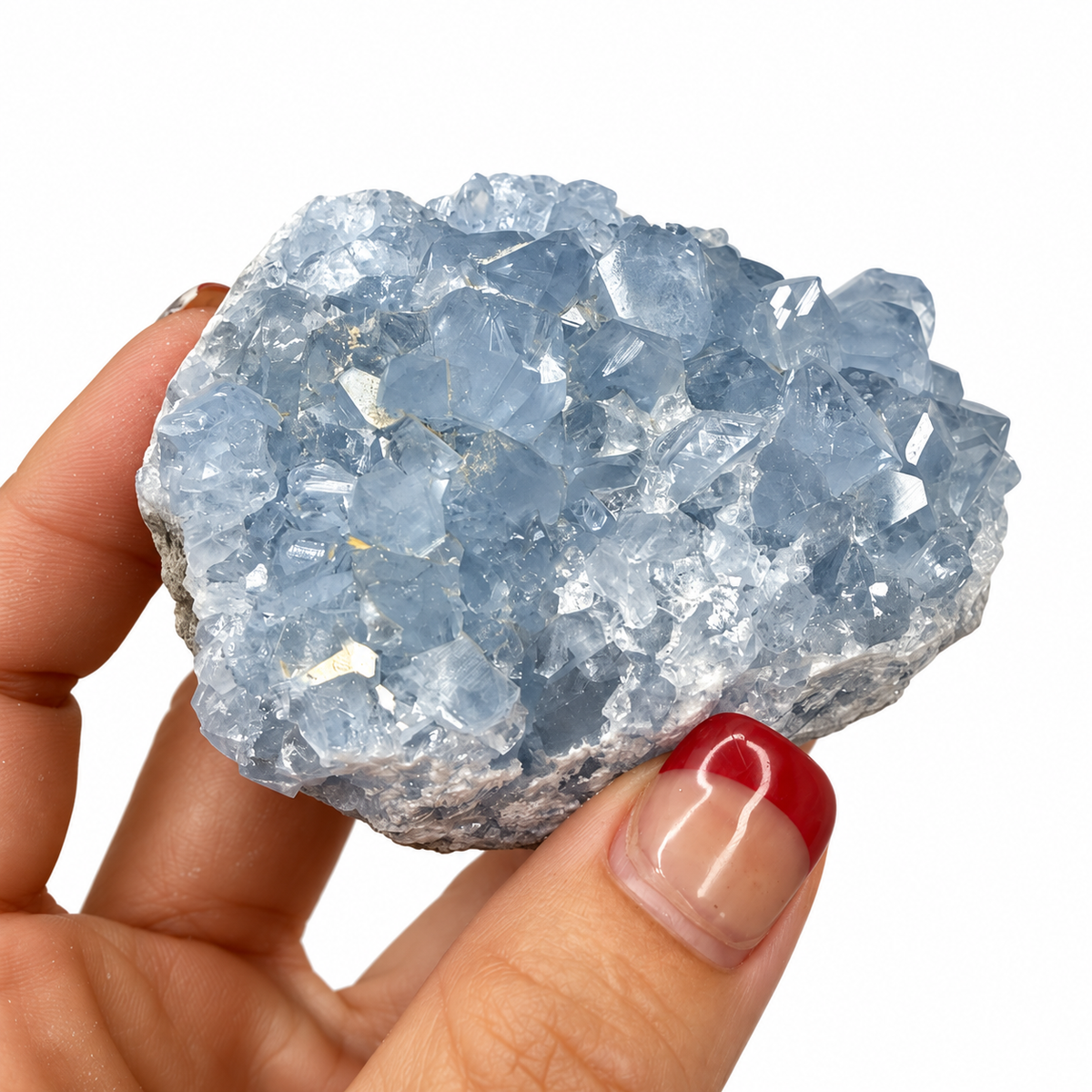 Close-up of blue Celestine crystal points