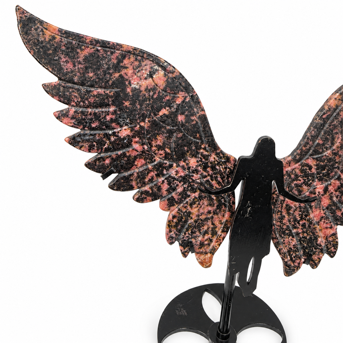 Rhodonite crystal wings showing rose pink and black patterning - Magick Souls