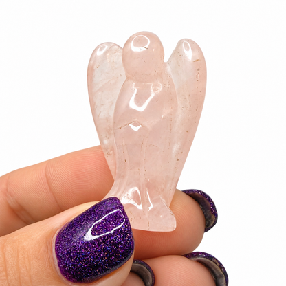 Rose Quartz Angel Carving – 2" Mini Crystal Angel for Love & Compassion