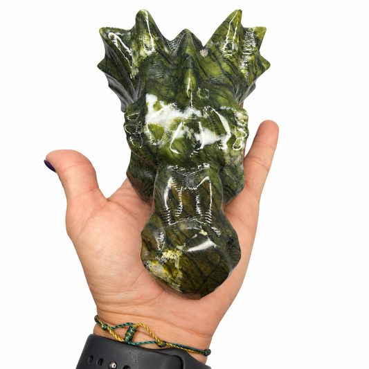 Large Serpentine Jade Dragon Head Crystal Carving