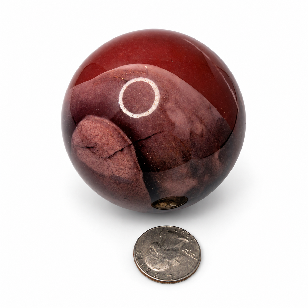 Polished mookaite sphere in red, pink and mauve tones - Magick Souls
