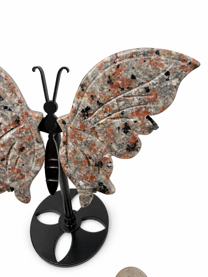 Jasper butterfly carving on stand, alternate view - Magick Souls