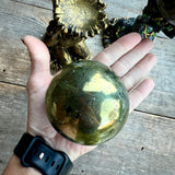 Pyrite and Rare UV Reactive Volcano Agate spheres with God and Goddess stands - Magick Souls