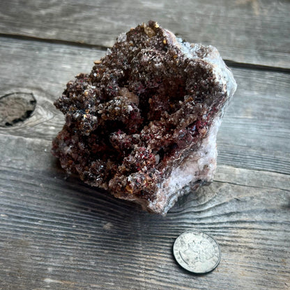 Calcite and Quartz specimen showing glittering druzy crystal surface