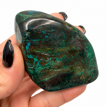 Blue-green shattuckite nodule polished freeform, alternate view - Magick Souls
