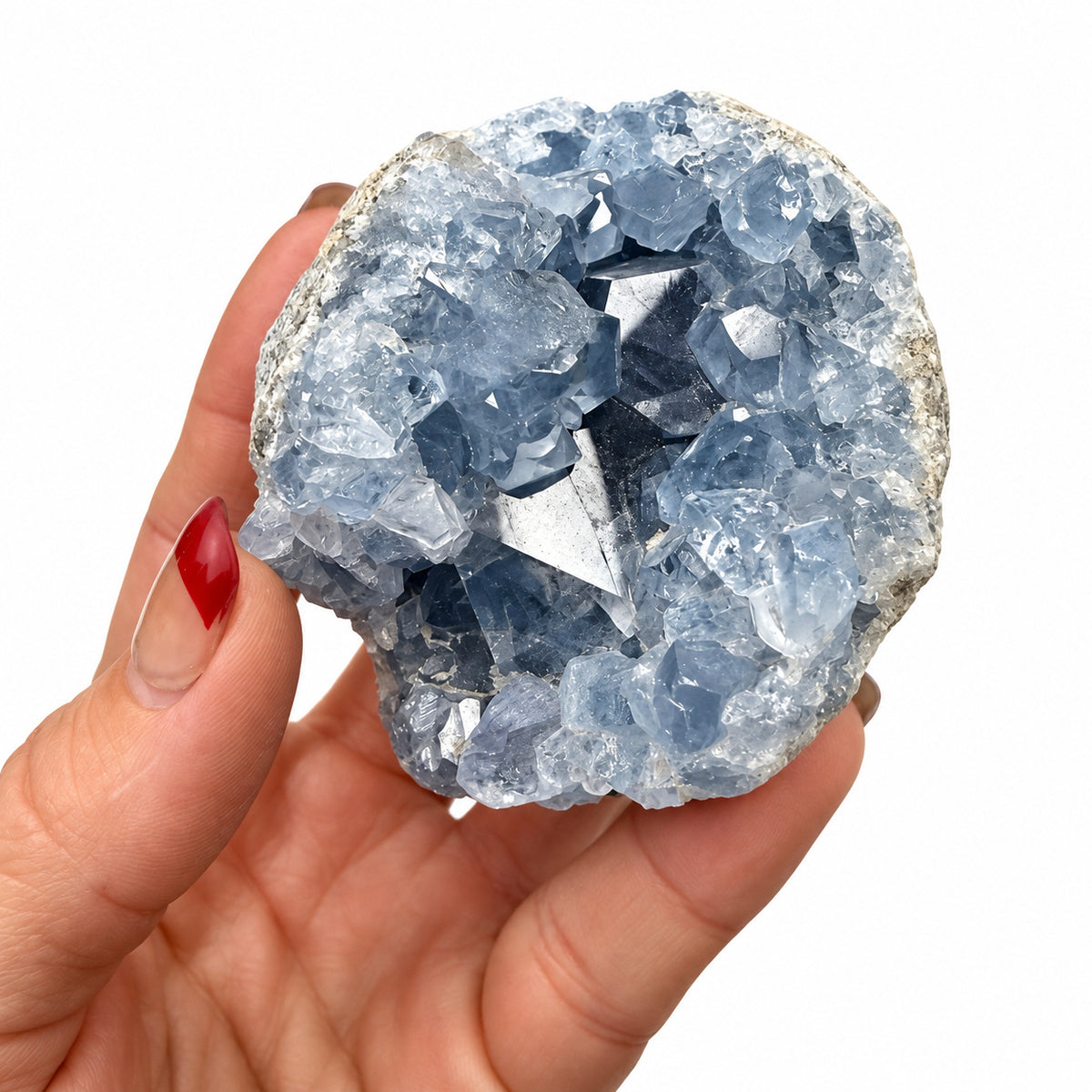 Natural blue Celestite crystal cluster with glittering points