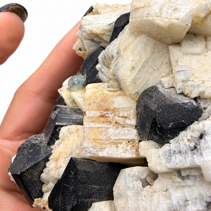 Black tourmaline and aquamarine specimen, alternate view - Magick Souls