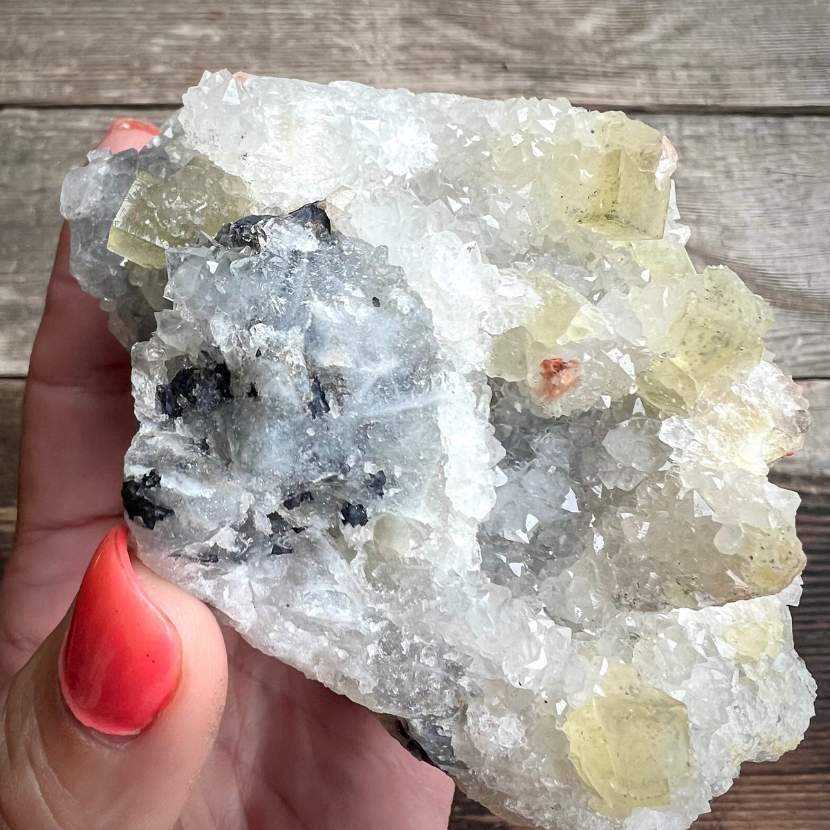 Large Yellow Fluorite with Quartz - Magick Souls