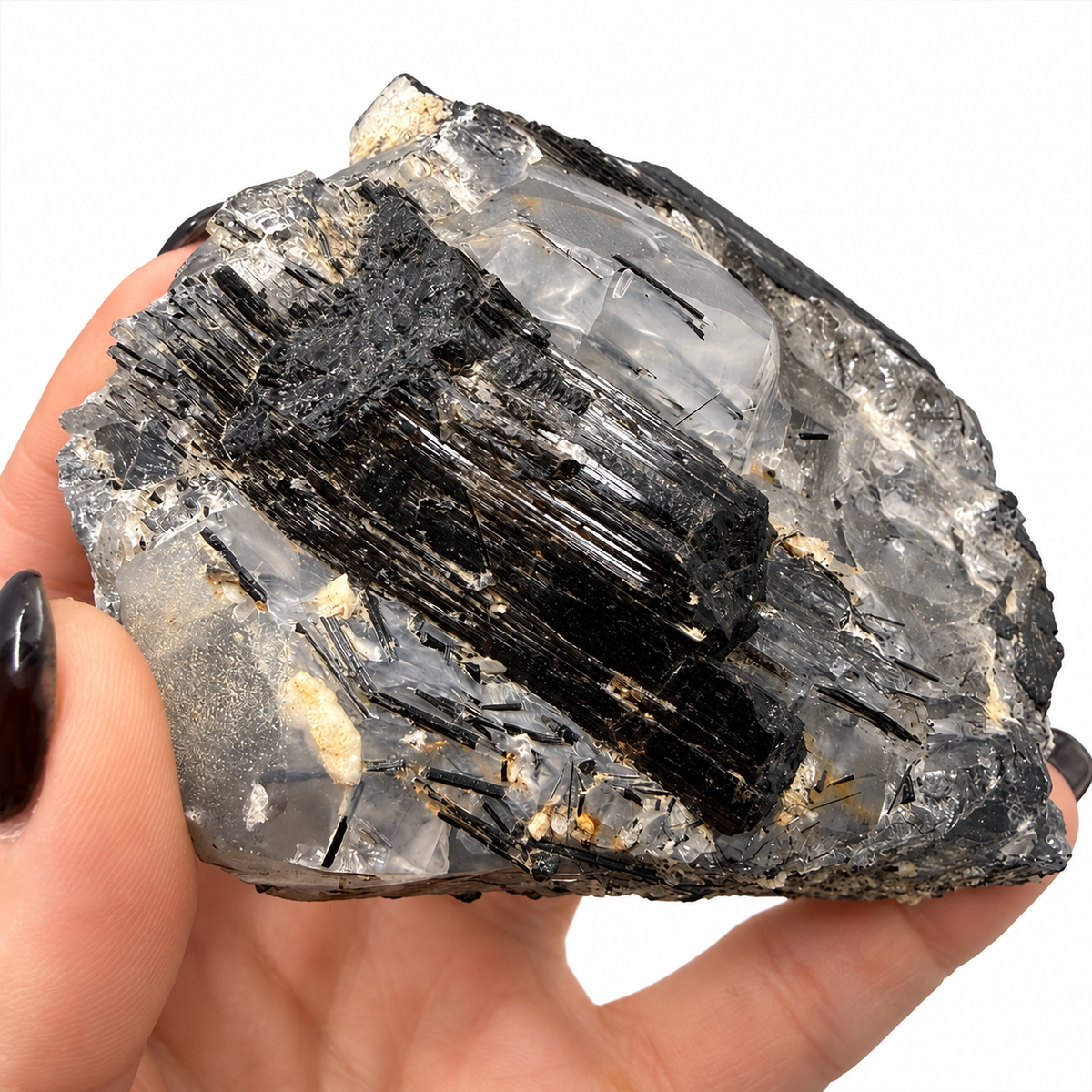 Pakistan black tourmaline and quartz mineral specimen, alternate view - Magick Souls
