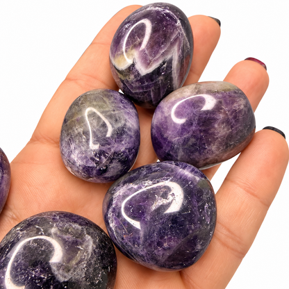 Extra large chevron amethyst tumbled stones in hand - Magick Souls