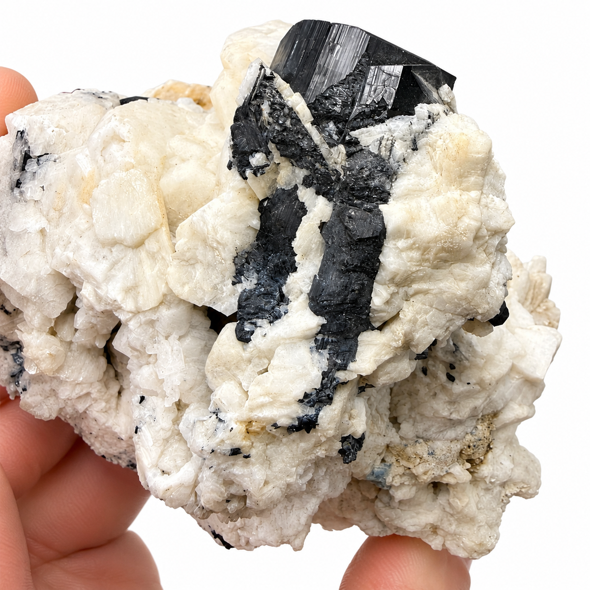 Slender blue aquamarine prism on feldspar matrix - Magick Souls