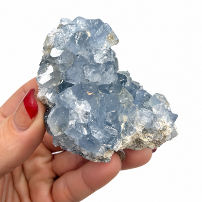 Natural blue Celestite crystal cluster with sparkling crystal points