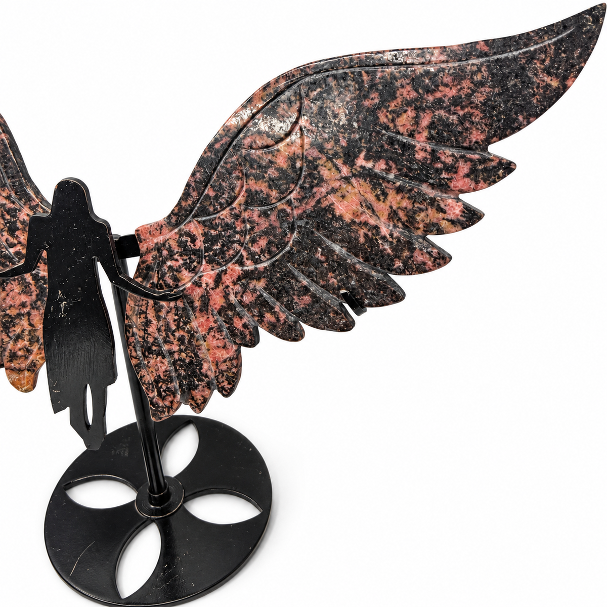 Rhodonite winged goddess on stand, alternate view - Magick Souls