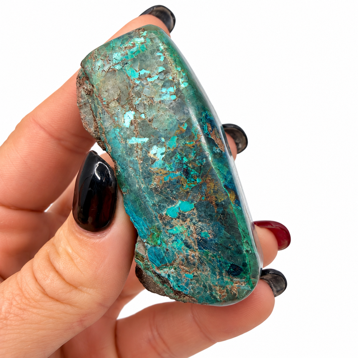 Shattuckite freeform close-up showing deep blue and teal copper minerals - Magick Souls