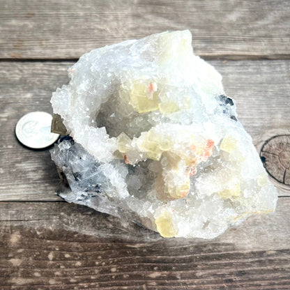 Large Yellow Fluorite with Quartz - Magick Souls