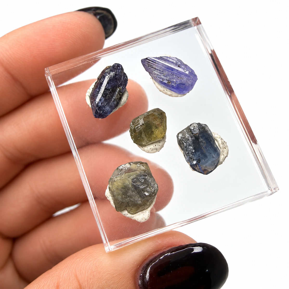 Raw tanzanite crystal set No. 2, 5 crystals in clear display box - Magick Souls