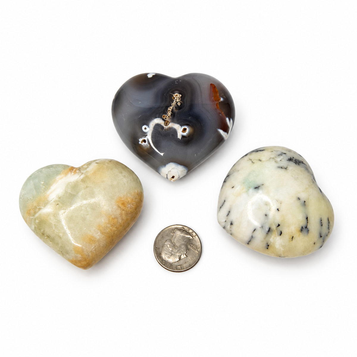 Polished Crystal Heart Bundle Orca Agate Opal Calcite Magick Souls