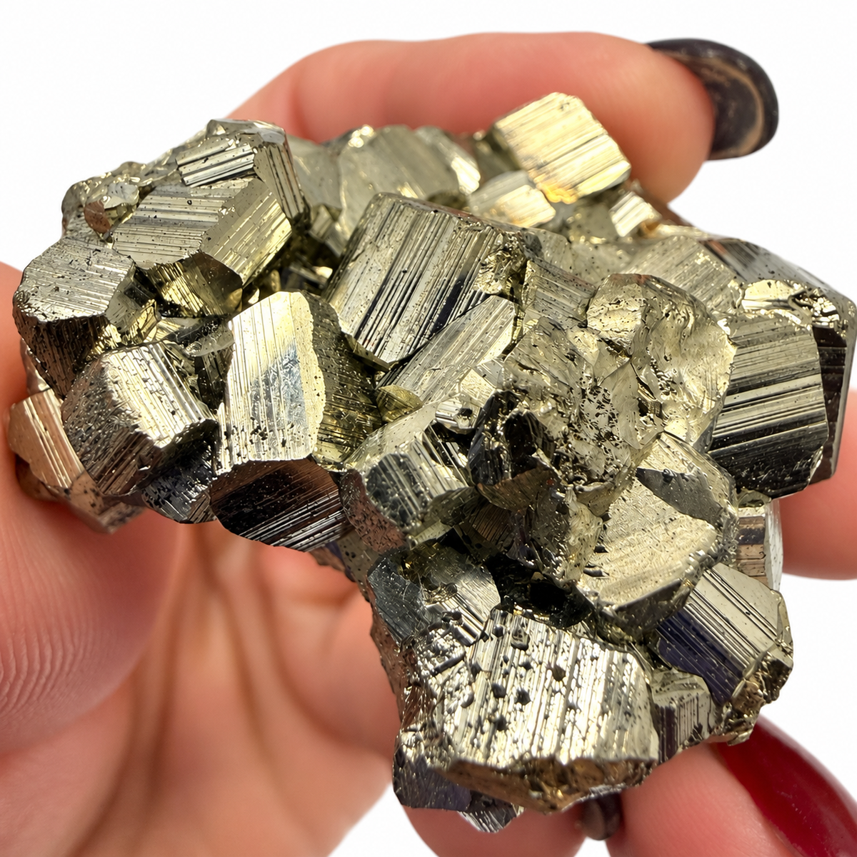 Close-up of natural striations on Peruvian pyrite cube faces - Magick Souls