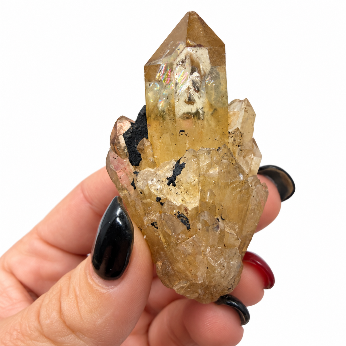Natural citrine point with rainbow flashes inside, raw unheated crystal - Magick Souls