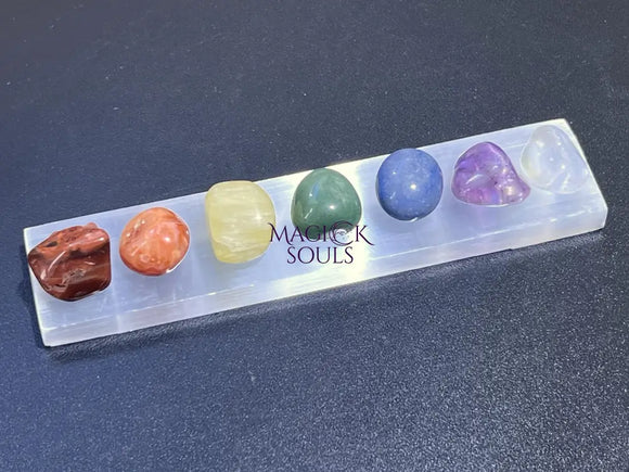 7 Tumbled Stone Crystal Collection Chakra Set With Selenite Bar Carving Reiki Home & Living > Spirituality & Religion >