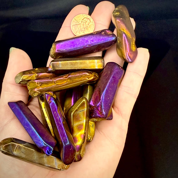 Purple Gold Aura Coated Quartz Points