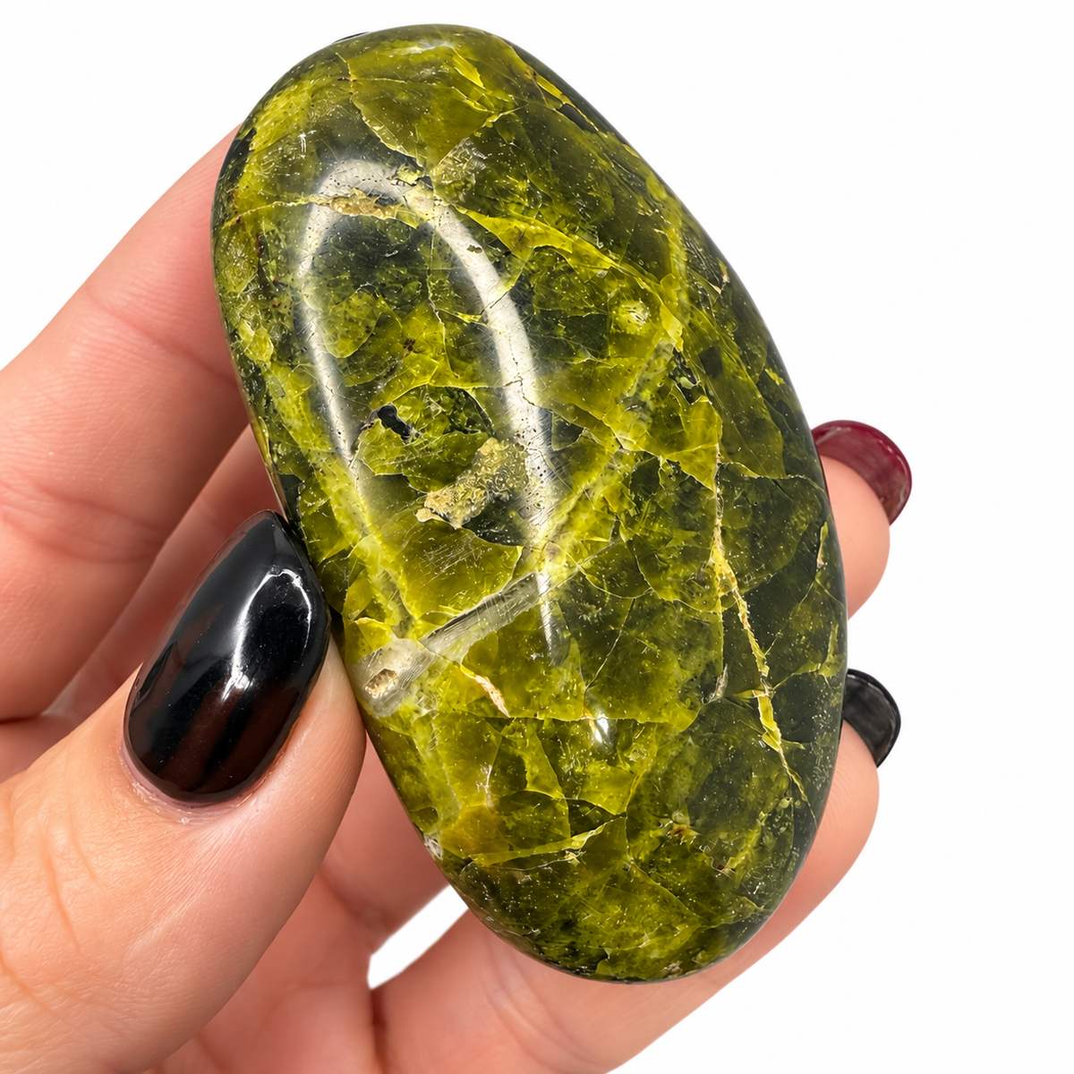 Green opal palm stones size view with quarter - Magick Souls