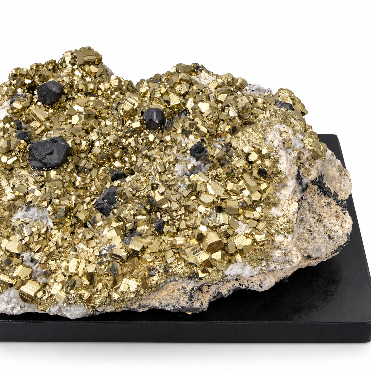 Side detail of pyrite, galena and quartz mineral specimen from Peru
