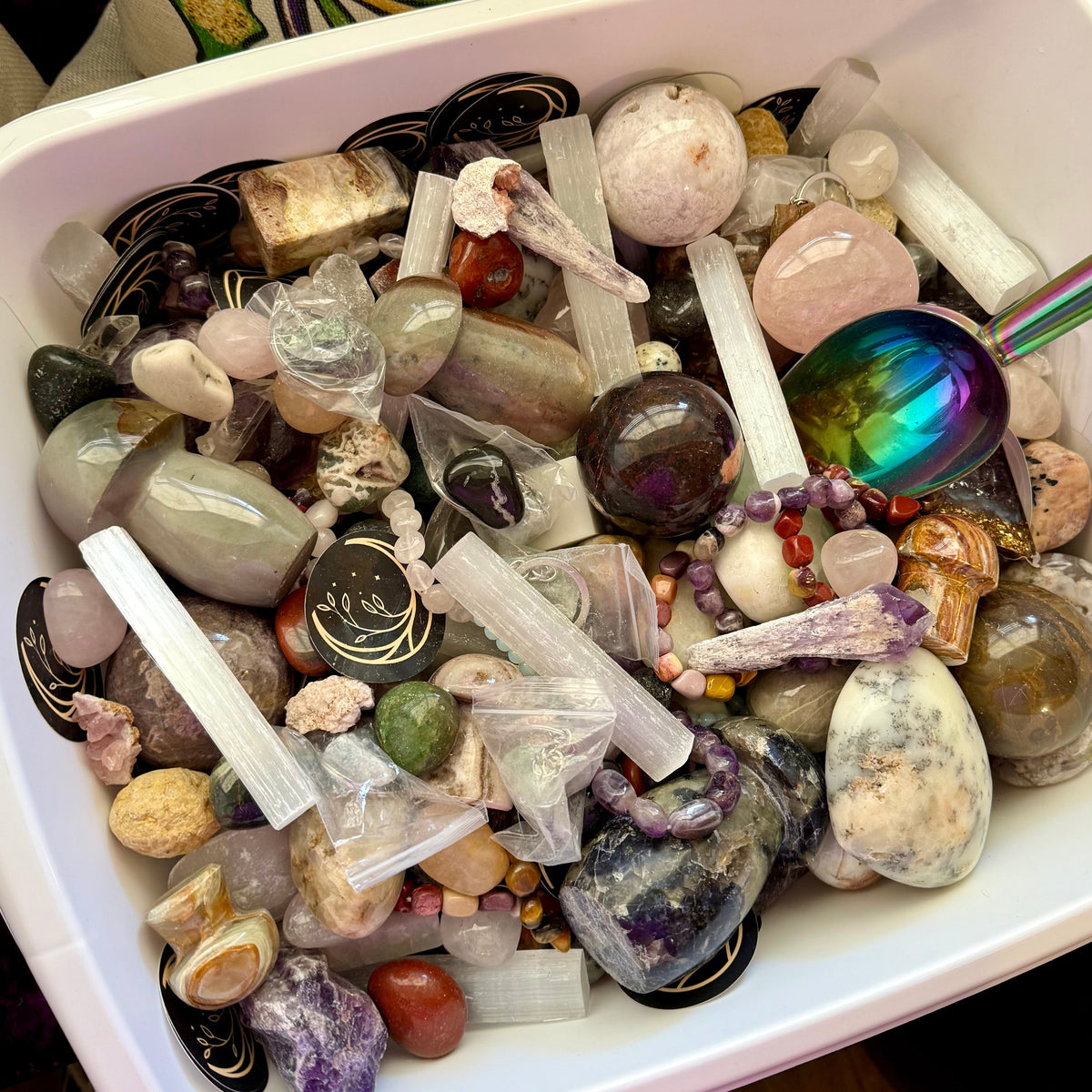 Premium Crystal Confetti Scoop assortment of tumbled stones and carved crystals - Magick Souls