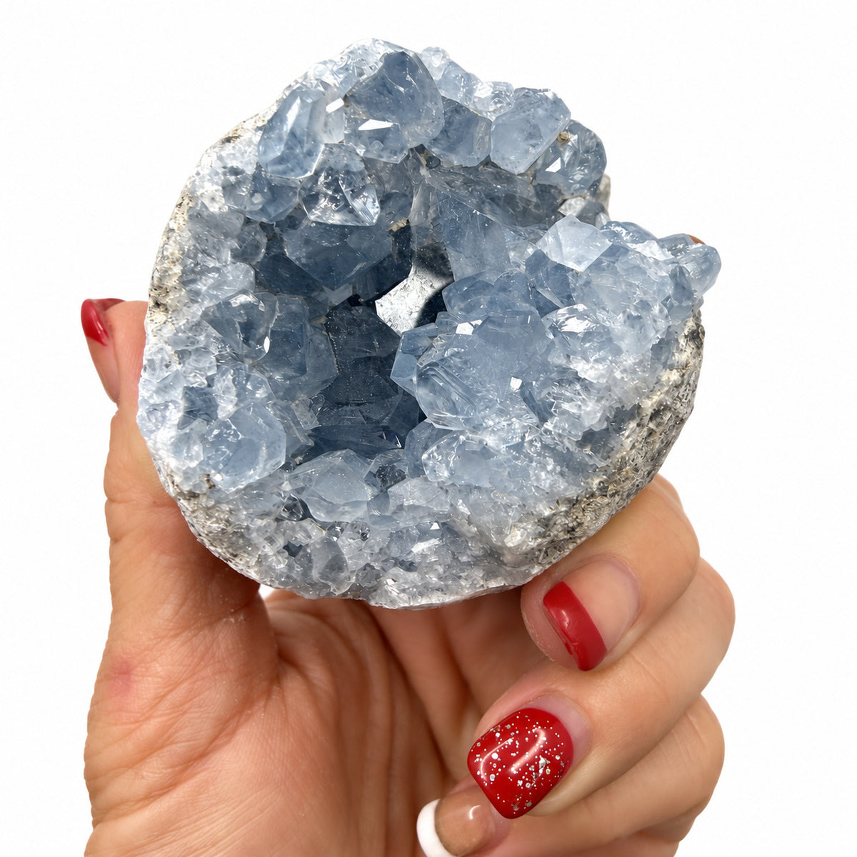 Detail of pale blue Celestine crystal points