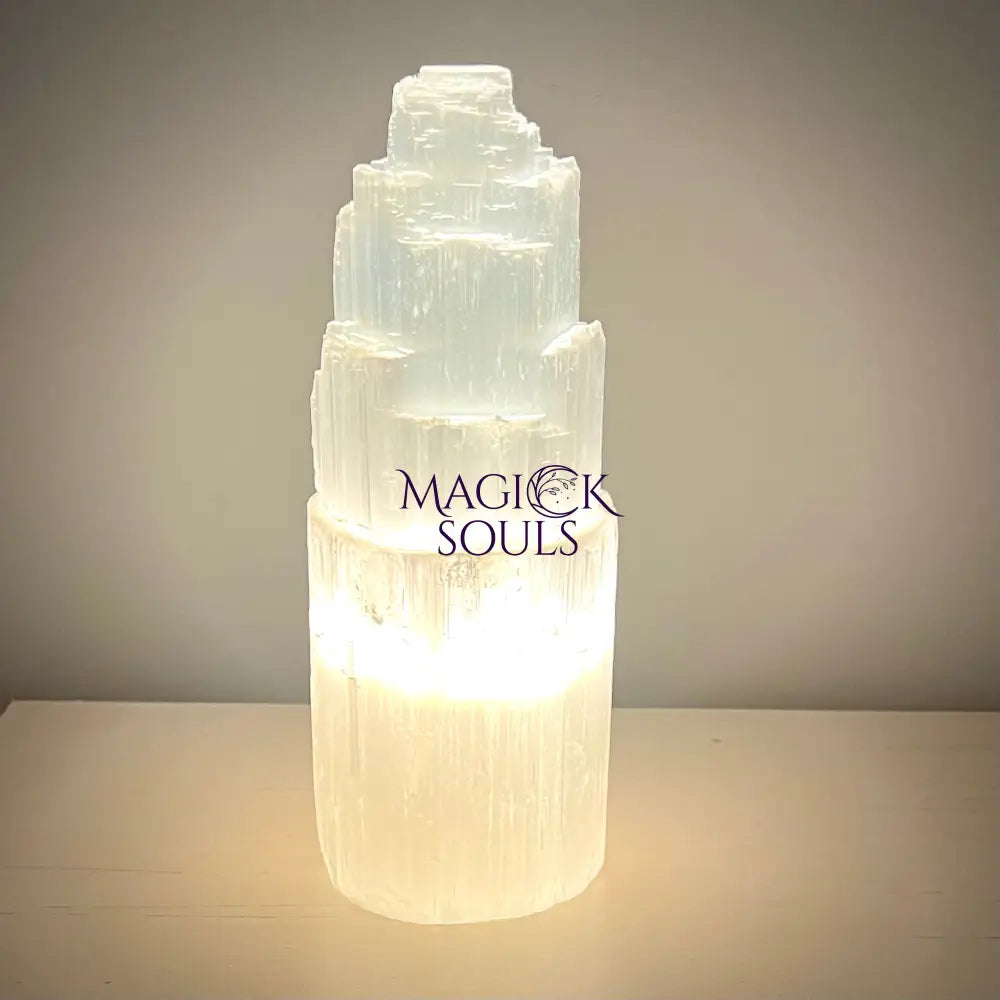 8" Selenite Skyscraper Lamp with cord Magick Souls