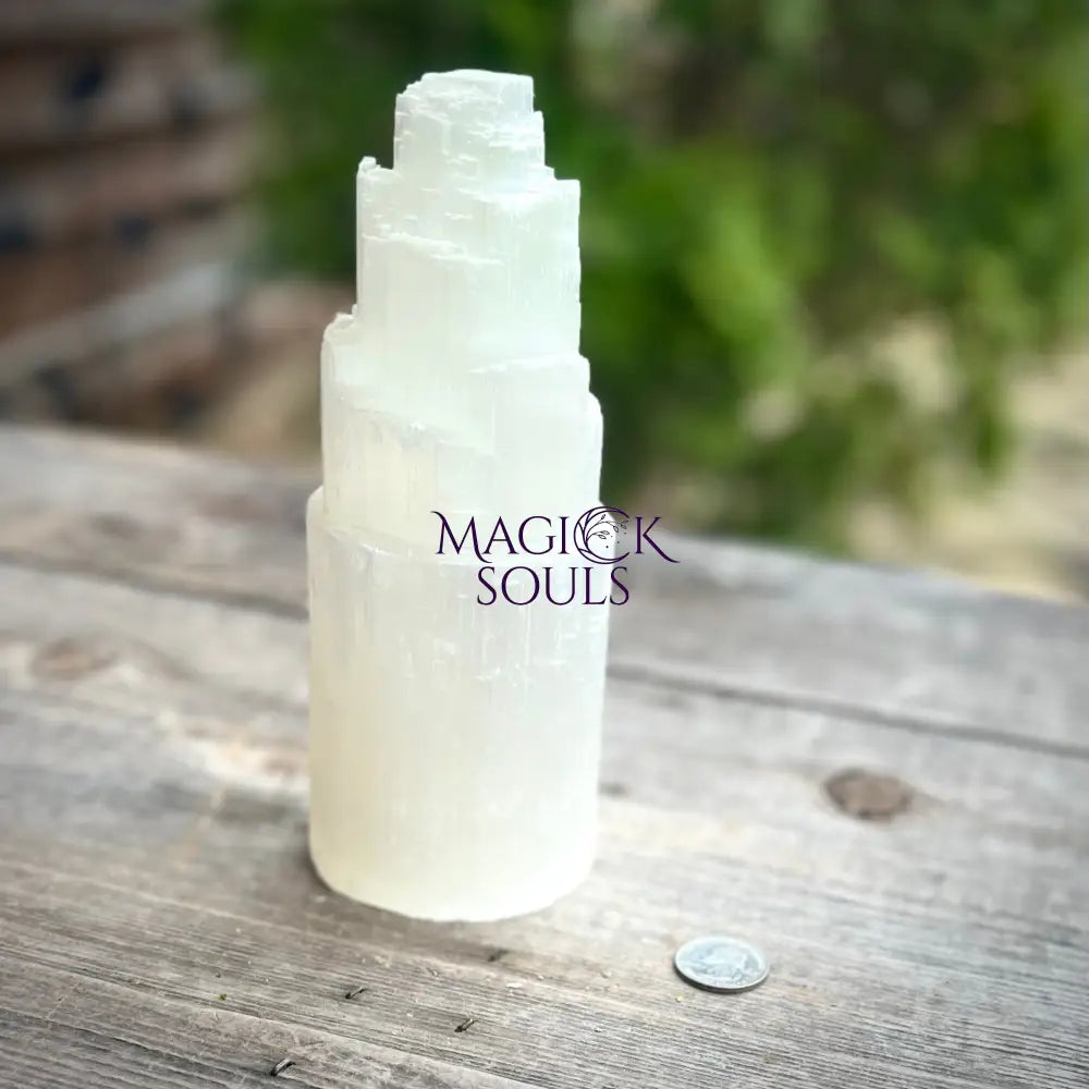 8" Selenite Skyscraper Lamp with cord Magick Souls