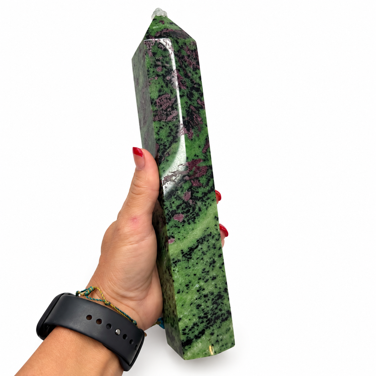 10 inch Ruby Zoisite Anyolite crystal tower with red ruby in green zoisite