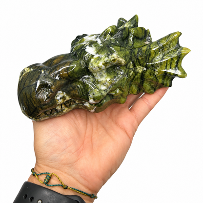 Large Serpentine Jade Dragon Head Crystal Carving