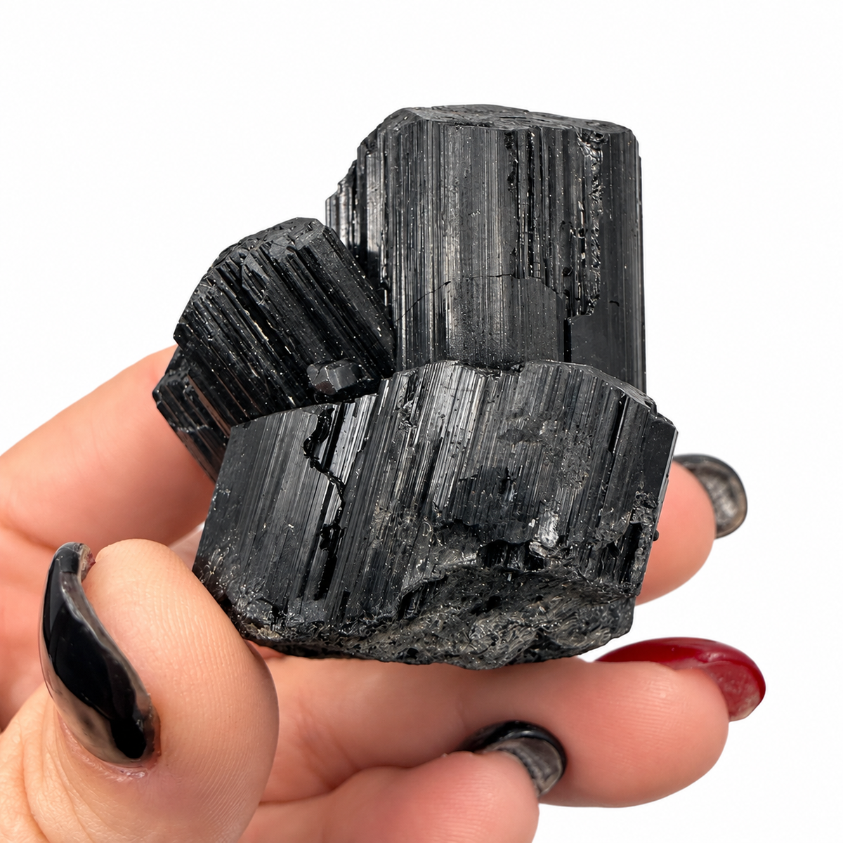 Raw black tourmaline crystal cluster, alternate view - Magick Souls