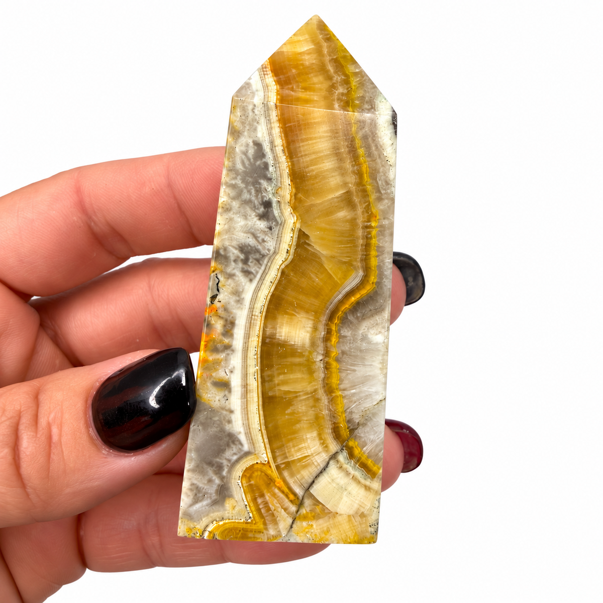 Bumblebee jasper tower size view with quarter - Magick Souls
